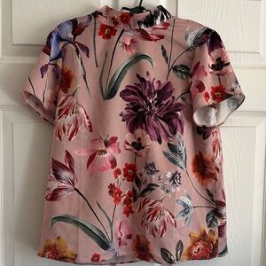 J. Crew Pink Floral Short-Sleeve Blouse